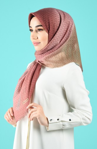 Desenli Flamlı Eşarp 2505-03 Gül Kurusu