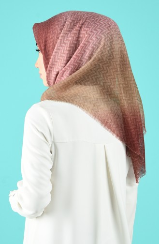Desenli Flamlı Eşarp 2505-03 Gül Kurusu