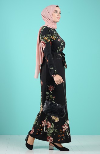 Patterned Belted Dress 0125-01 Black 0125-01