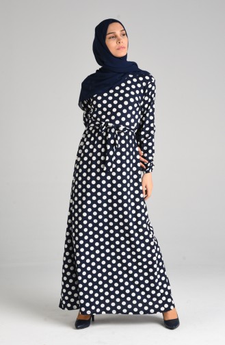 Polka Dot Dress 0373-02 Navy Blue 0373-02