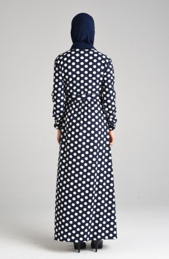 Polka Dot Dress 0373-02 Navy Blue 0373-02