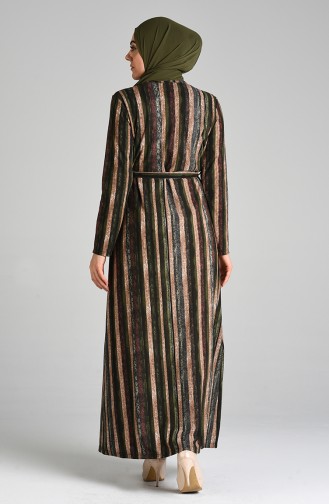Patterned Belted Dress 5709C-03 Khaki 5709C-03