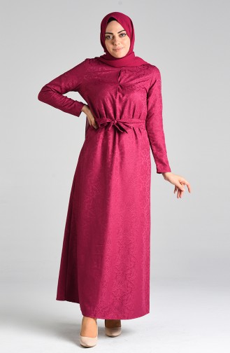 Jacquard Belted Dress 6473-02 Damson 6473-02