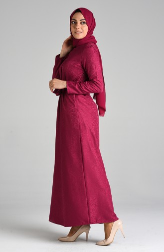 Jacquard Belted Dress 6473-02 Damson 6473-02