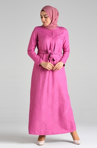 Jacquard Belted Dress 6473-06 Dried Rose 6473-06