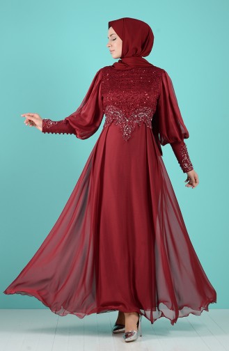 Weinrot Hijab-Abendkleider 52776-05