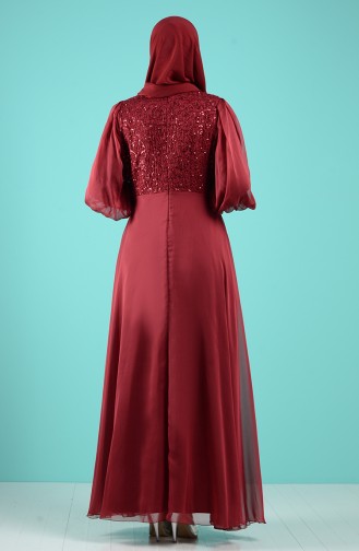 Sequin Detailed Evening Dress 52776-05 Burgundy 52776-05