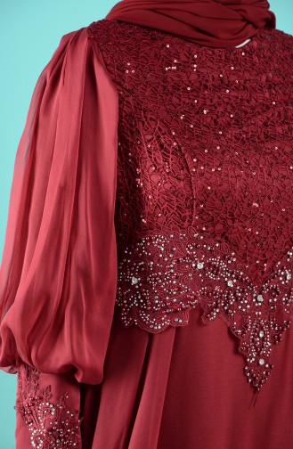 Sequin Detailed Evening Dress 52776-05 Burgundy 52776-05
