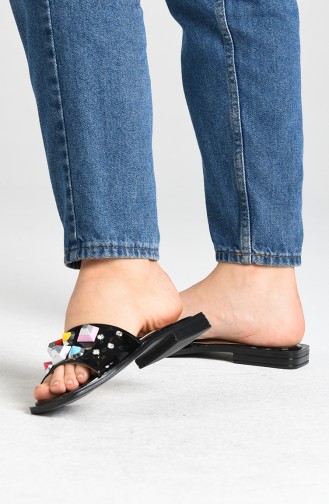 Black Summer Slippers 2602-01