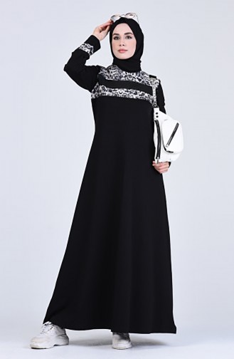 Garnili Elbise 6002S-01 Siyah Bej
