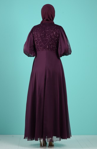 Sequin Detailed Evening Dress 52776-01 Damson 52776-01