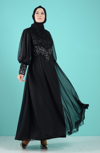 Sequin Detailed Evening Dress 52776-02 Black 52776-02