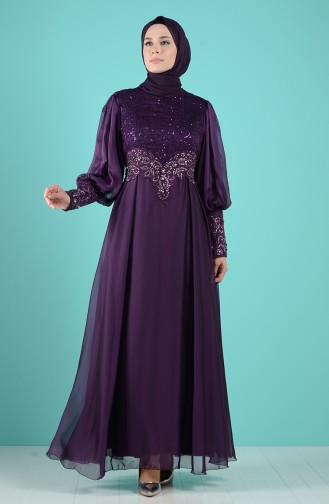 Sequin Detailed Evening Dress 52776-04 Purple 52776-04