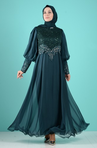 Sequin Detailed Evening Dress 52776-06 Green 52776-06
