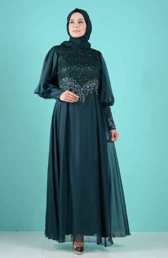 Sequin Detailed Evening Dress 52776-06 Green 52776-06