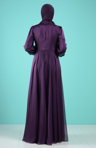 Guipure Detailed Evening Dress 52780-03 Purple 52780-03