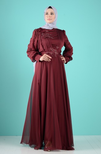 Weinrot Hijab-Abendkleider 52780-04