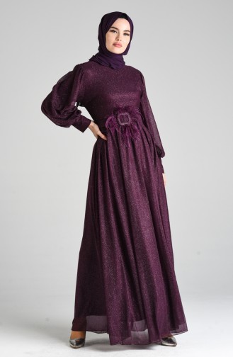 Plum Hijab Evening Dress 4212-01