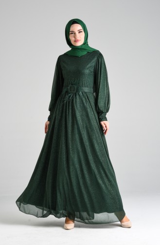 Emerald Green Hijab Evening Dress 4212-03