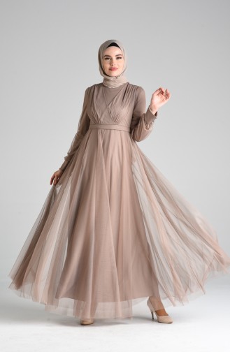 Mink Hijab Evening Dress 12035-02