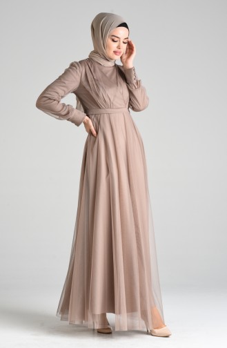Mink Hijab Evening Dress 12035-02