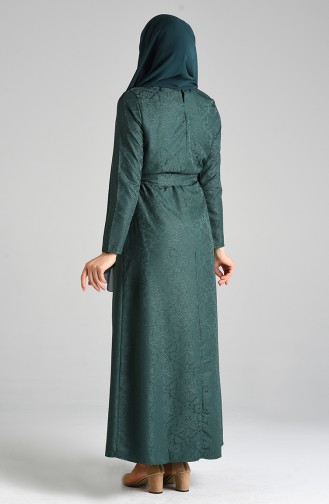 Jacquard Belted Dress 6473-03 Emerald Green 6473-03