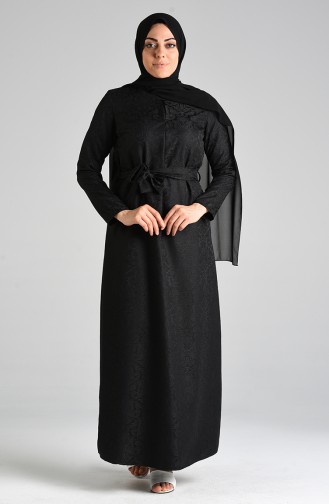 Jacquard Belted Dress 6473-05 Black 6473-05