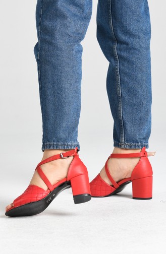 Bayan Çapraz Bant Topuklu Ayakkabı 9049-05 Kırmızı Cilt