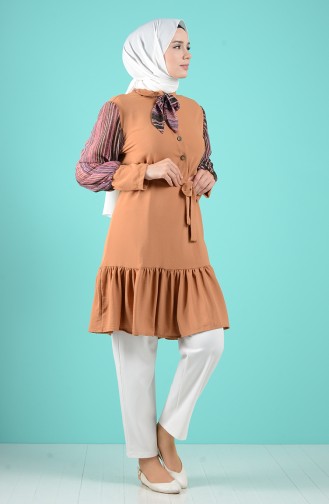 Garnili Kuşaklı Tunik 4009-09 Camel