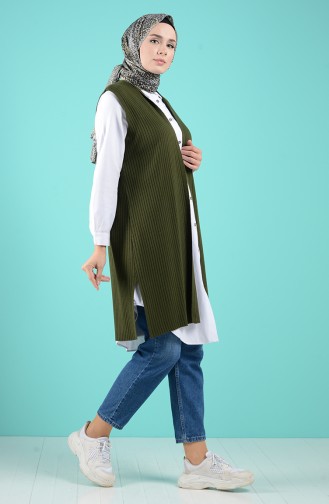 Fitilli Triko Yelek 4225-02 Haki