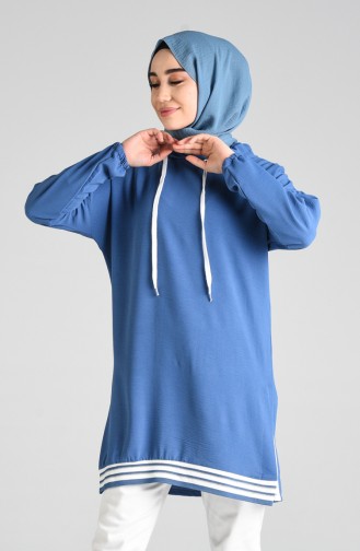 Kapüşonlu Tunik 8026-01 İndigo