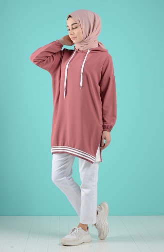 Kapüşonlu Tunik 8026-06 Gül Kurusu