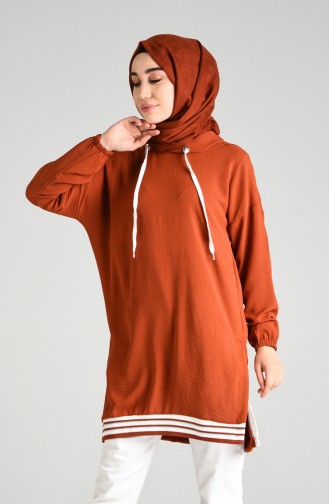 Kapüşonlu Tunik 8026-07 Taba