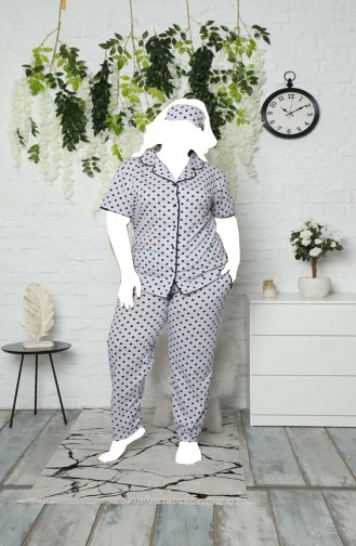 Tampap Pamuklu Puantiyeli Büyük Beden Kadın Pijama Takımı 5710-5