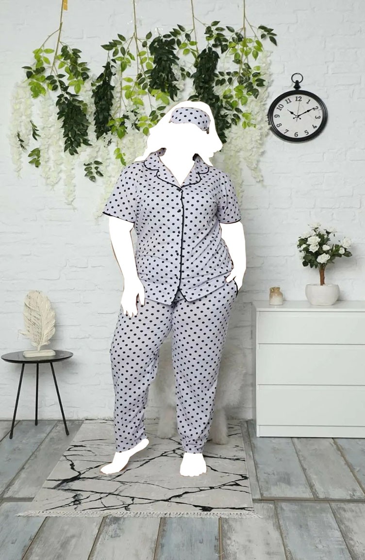Tampap Pamuklu Puantiyeli Büyük Beden Kadın Pijama Takımı 5710-5