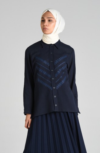 Navy Blue Overhemdblouse 0032-02