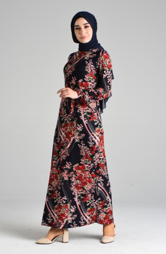 Navy Blue Hijab Dress 8875-01