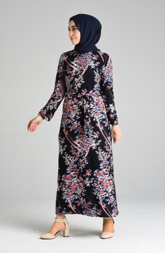 Navy Blue Hijab Dress 8875-02