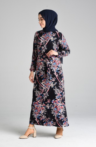 Navy Blue Hijab Dress 8875-02