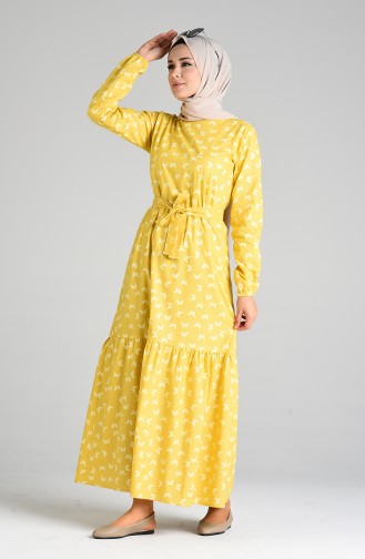 Mustard İslamitische Jurk 4601-02