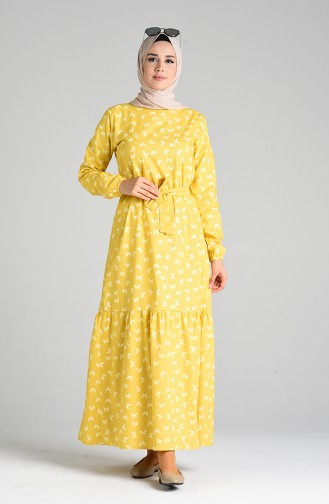 Patterned Mother and Daughter Combination Dress 4601-02 Mustard 4601-02
