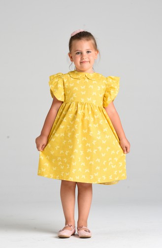 Patterned Mother and Daughter Combination Dress 4601-02 Mustard 4601-02