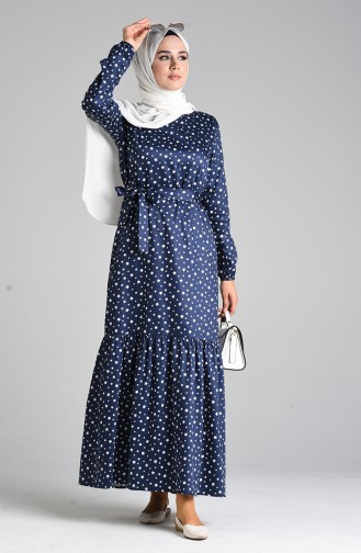 Patterned Mother Daughter Combination Dress 4603-02 Navy Blue 4603-02