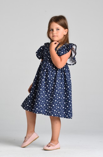 Patterned Mother Daughter Combination Dress 4603-02 Navy Blue 4603-02