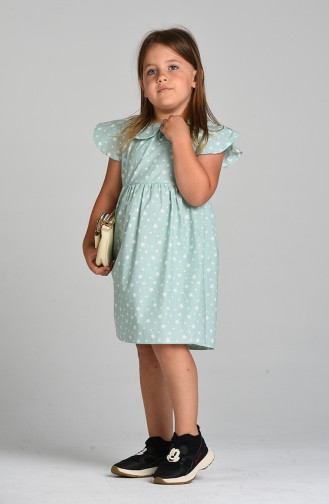 Patterned Mother Daughter Combination Dress 4603-03 Mint Green 4603-03