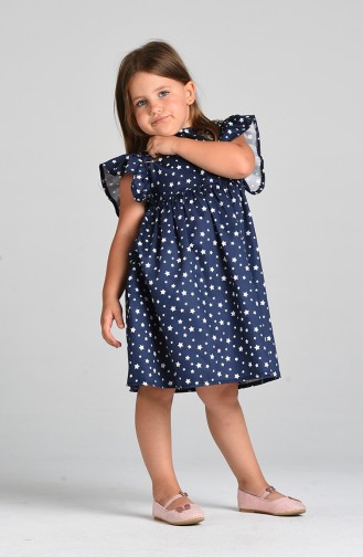 Patterned Children s Dress 4604-01 Navy Blue 4604-01
