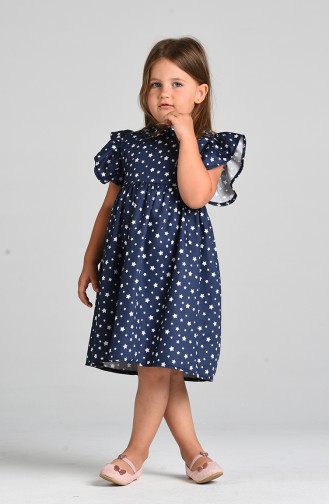 Patterned Children s Dress 4604-01 Navy Blue 4604-01