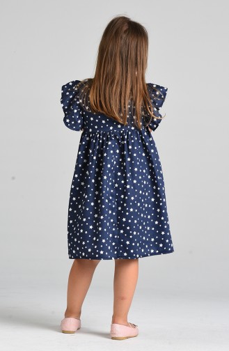 Patterned Children s Dress 4604-01 Navy Blue 4604-01