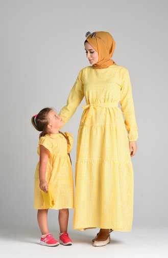 Gelb Hijab Kleider 4605-02