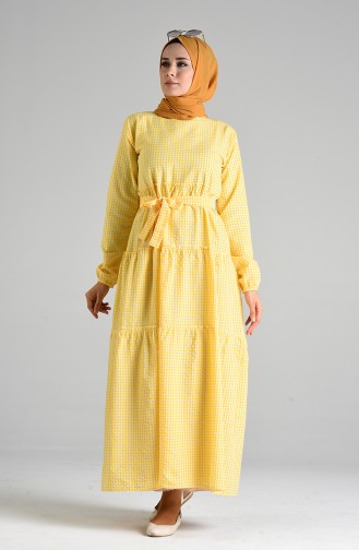 Plaid Mother Girl Combined Dress 4605-02 Yellow 4605-02